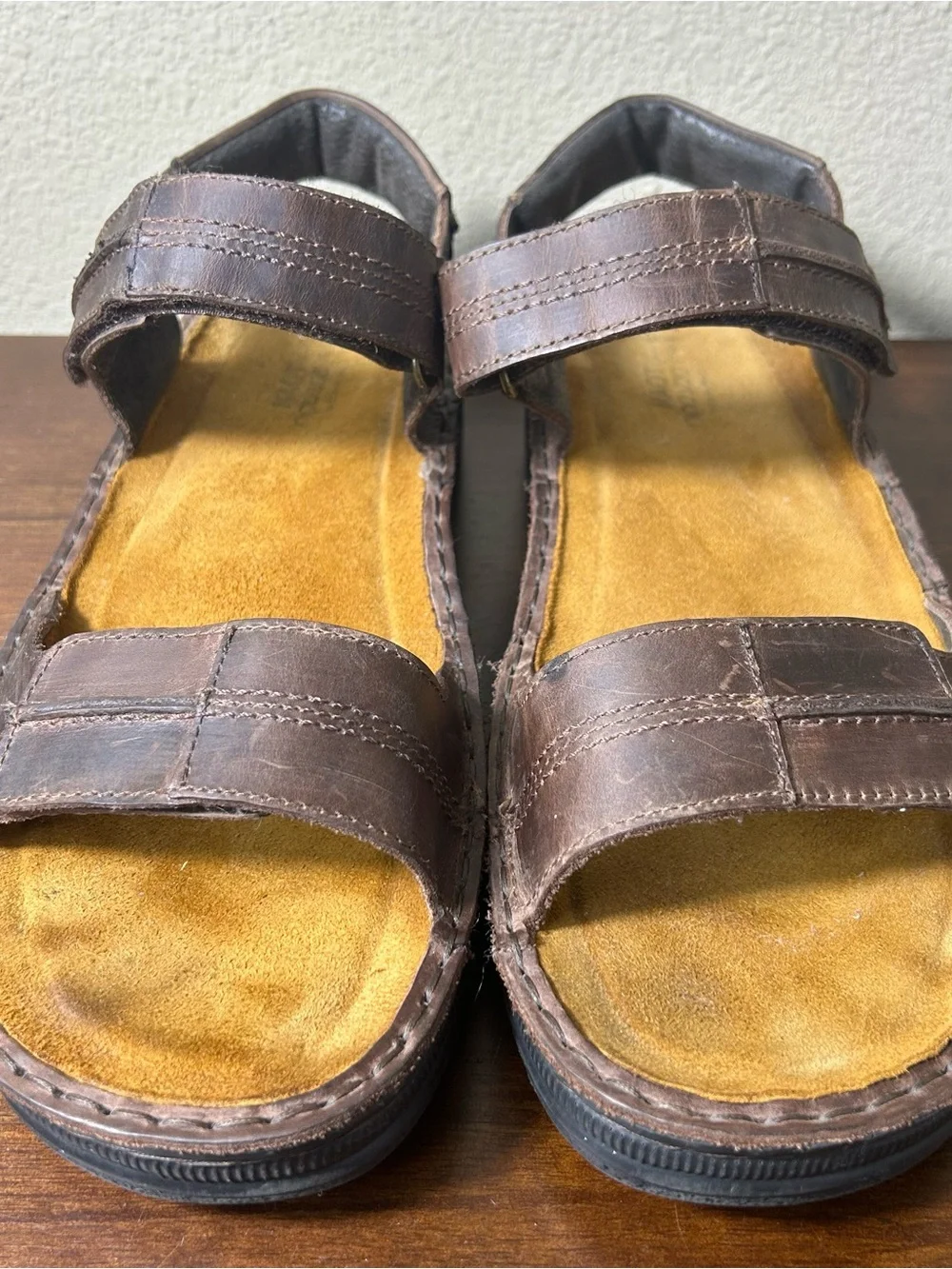 Naot Sandals Mens Size EU 47 US 14 Balkan Brown Leather Hook & Loop Comfy Ortho